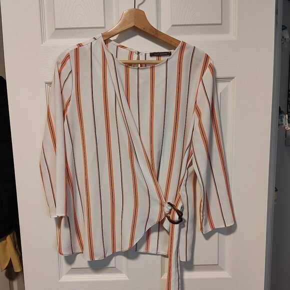 GUC Women's Suzy Shier 3/4 Sleeve Peach Striped Blouse - Sz M - Picture 1 of 8